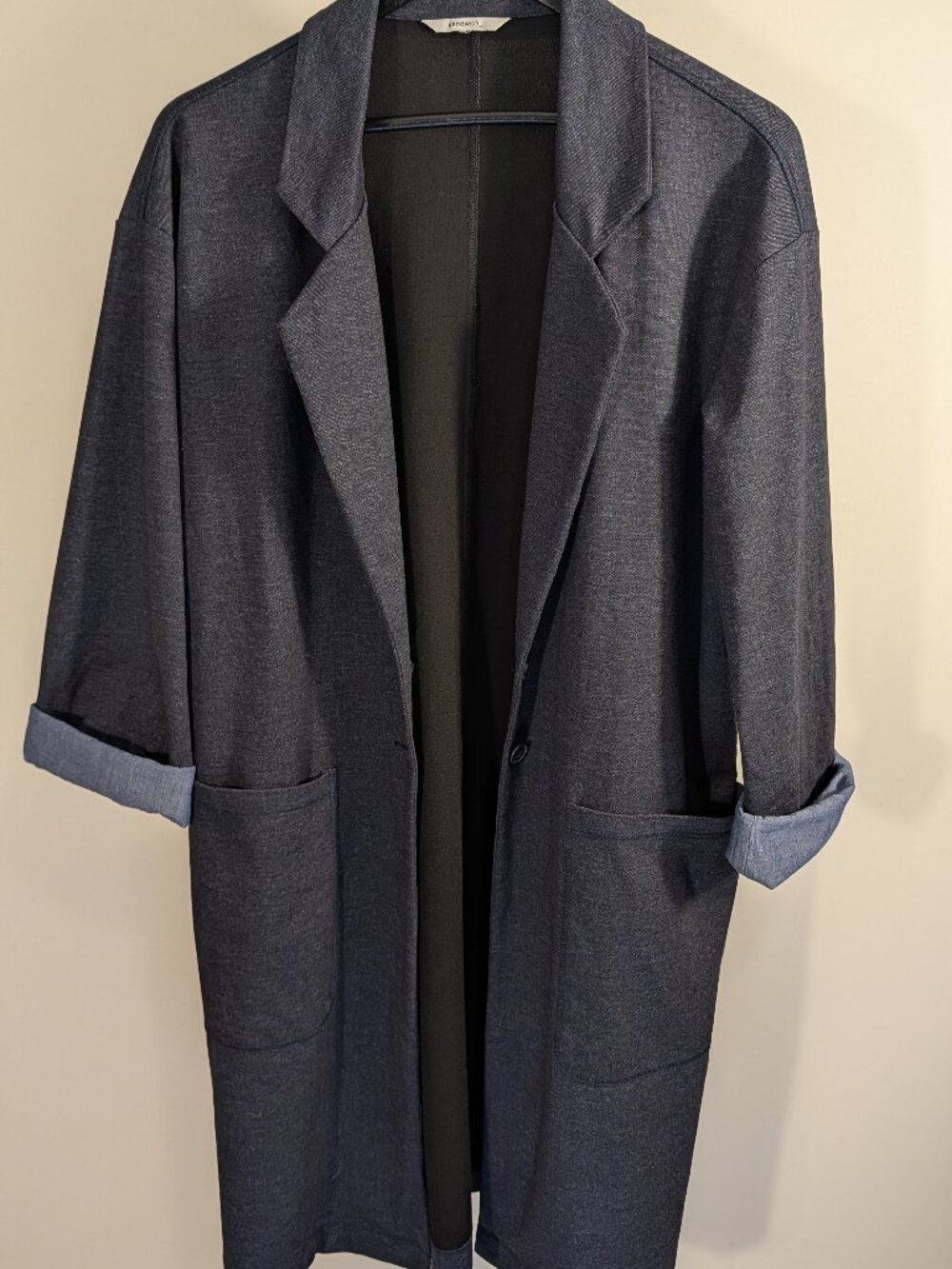 Sandwich Longline Denim Blue Coatigan | Oversized Pockets | Sz XL